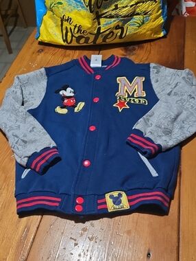Disney Kids Navy Jacket with Gray Sleeves and Red Accents Mickey Mouse Sz 7/8